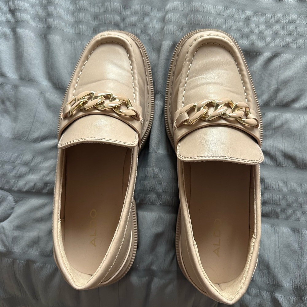 Aldo Beige Loafers with Gold Accent